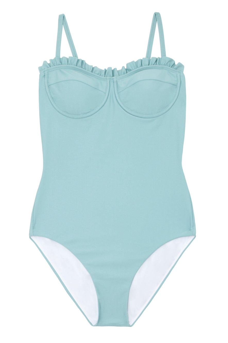 MINNOW Tuckernuck Ruffle Edged Cups One Piece Swimsuit Sea Blue Turquoise XS